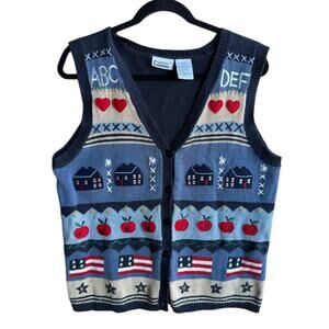 Capacity Vintage Women's Knit Teacher Novelty Embroidered Vest Apples Size LARGE